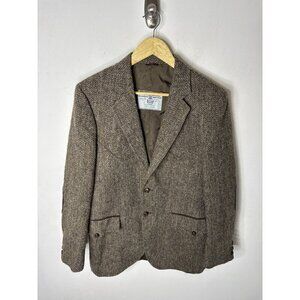 Harris Tweed Brown Herringbone Wool Sport Coat 40 Western Style Elbow Patches
